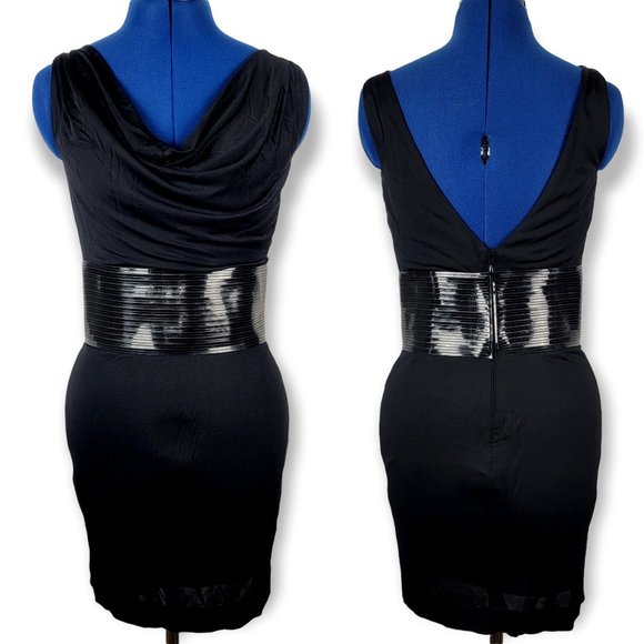 DSquared2 Black Backless Bodycon Cowl Ribbed Midi Dress Size Small